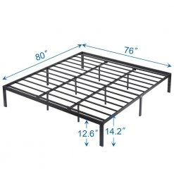 King Bed Frames No Box Spring Needed, Heavy Duty Metal Platform with Steel Slat, Easy Assembly, 76 in. W, Black, 12 Legs by VECELO -Camaflexi Shop black vecelo platform beds khd lt k04 1f 1000