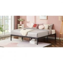 King Bed Frames No Box Spring Needed, Heavy Duty Metal Platform with Steel Slat, Easy Assembly, 76 in. W, Black, 12 Legs by VECELO -Camaflexi Shop black vecelo platform beds khd lt k04 31 1000