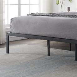 King Bed Frames No Box Spring Needed, Heavy Duty Metal Platform with Steel Slat, Easy Assembly, 76 in. W, Black, 12 Legs by VECELO -Camaflexi Shop black vecelo platform beds khd lt k04 44 1000