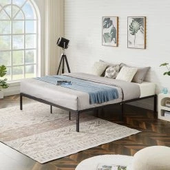 King Bed Frames No Box Spring Needed, Heavy Duty Metal Platform with Steel Slat, Easy Assembly, 76 in. W, Black, 12 Legs by VECELO -Camaflexi Shop black vecelo platform beds khd lt k04 c3 1000