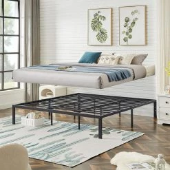 King Bed Frames No Box Spring Needed, Heavy Duty Metal Platform with Steel Slat, Easy Assembly, 76 in. W, Black, 12 Legs by VECELO -Camaflexi Shop black vecelo platform beds khd lt k04 fa 1000