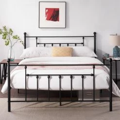 60 in. W Black Queen Size Bed Frame, Heavy Duty Metal Platform, Premium Steel Slat With Headboard and Footboard by VECELO -Camaflexi Shop black vecelo platform beds khd lt q01 1f 1000
