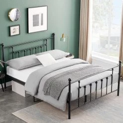 60 in. W Black Queen Size Bed Frame, Heavy Duty Metal Platform, Premium Steel Slat With Headboard and Footboard by VECELO -Camaflexi Shop black vecelo platform beds khd lt q01 31 1000
