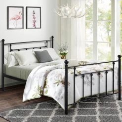 60 in. W Black Queen Size Bed Frame, Heavy Duty Metal Platform, Premium Steel Slat With Headboard and Footboard by VECELO -Camaflexi Shop black vecelo platform beds khd lt q01 c3 1000