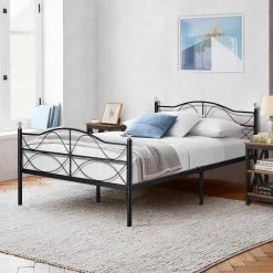 Queen Size Metal Platform Bed with Parisian Style Headboard and Footboard Underbed Storage Black 60 in. W by VECELO -Camaflexi Shop black vecelo platform beds khd lt q05 1f 1000