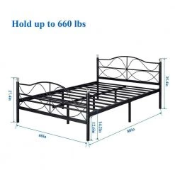 Queen Size Metal Platform Bed with Parisian Style Headboard and Footboard Underbed Storage Black 60 in. W by VECELO -Camaflexi Shop black vecelo platform beds khd lt q05 4f 1000