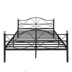 Queen Size Metal Platform Bed with Parisian Style Headboard and Footboard Underbed Storage Black 60 in. W by VECELO