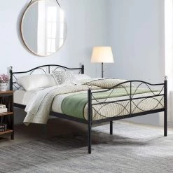 Queen Size Metal Platform Bed with Parisian Style Headboard and Footboard Underbed Storage Black 60 in. W by VECELO -Camaflexi Shop black vecelo platform beds khd lt q05 66 1000