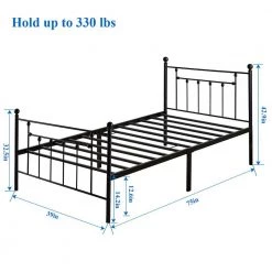 Twin Bed Frame with Headboard Heavy Duty Metal Platform Premium Steel Slat Noise Free Iron-Art Bed Frame 39 in. W Black by VECELO -Camaflexi Shop black vecelo platform beds khd lt t01 1f 1000