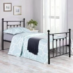 Twin Bed Frame with Headboard Heavy Duty Metal Platform Premium Steel Slat Noise Free Iron-Art Bed Frame 39 in. W Black by VECELO -Camaflexi Shop black vecelo platform beds khd lt t01 31 1000