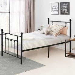 Twin Bed Frame with Headboard Heavy Duty Metal Platform Premium Steel Slat Noise Free Iron-Art Bed Frame 39 in. W Black by VECELO -Camaflexi Shop black vecelo platform beds khd lt t01 40 1000