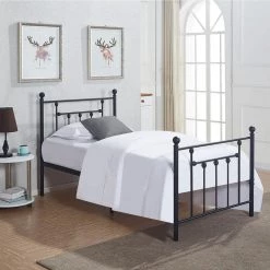 Twin Bed Frame with Headboard Heavy Duty Metal Platform Premium Steel Slat Noise Free Iron-Art Bed Frame 39 in. W Black by VECELO -Camaflexi Shop black vecelo platform beds khd lt t01 44 1000