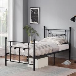 Twin Bed Frame with Headboard Heavy Duty Metal Platform Premium Steel Slat Noise Free Iron-Art Bed Frame 39 in. W Black by VECELO -Camaflexi Shop black vecelo platform beds khd lt t01 4f 1000