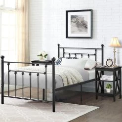 Twin Bed Frame with Headboard Heavy Duty Metal Platform Premium Steel Slat Noise Free Iron-Art Bed Frame 39 in. W Black by VECELO -Camaflexi Shop black vecelo platform beds khd lt t01 66 1000