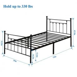 Twin Bed Frame with Headboard Heavy Duty Metal Platform Premium Steel Slat Noise Free Iron-Art Bed Frame 39 in. W Black by VECELO -Camaflexi Shop black vecelo platform beds khd lt t01 76 1000