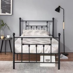 Twin Bed Frame with Headboard Heavy Duty Metal Platform Premium Steel Slat Noise Free Iron-Art Bed Frame 39 in. W Black by VECELO -Camaflexi Shop black vecelo platform beds khd lt t01 c3 1000