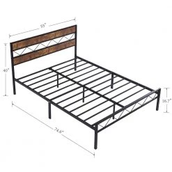 Platform Bed Frame ，Black Metal Frame， Full Size Platform Bed with Rustic Vintage Wooden Headboard, 55 in. Wide by VECELO -Camaflexi Shop black vecelo platform beds khd rb f32 1f 1000