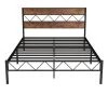 Platform Bed Frame ，Black Metal Frame， Full Size Platform Bed with Rustic Vintage Wooden Headboard, 55 in. Wide by VECELO