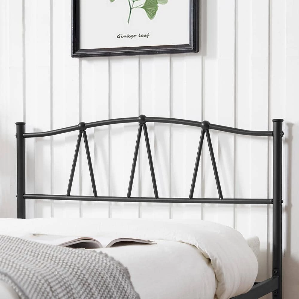 Bed Frame With Storage, Black Metal Frame, 60.2 in. W, Queen Size Platform Bed with Decorative Headboard & Footboard by VECELO 10 Bed Frame With Storage, Black Metal Frame, 60.2 in. W, Queen Size Platform Bed with Decorative Headboard & Footboard by VECELO - Image 8