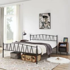 Bed Frame With Storage, Black Metal Frame, 60.2 in. W, Queen Size Platform Bed with Decorative Headboard & Footboard by VECELO 13 Bed Frame With Storage, Black Metal Frame, 60.2 in. W, Queen Size Platform Bed with Decorative Headboard & Footboard by VECELO -Camaflexi Shop black vecelo platform beds khd rb q31 4f 1000