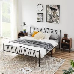 Bed Frame With Storage, Black Metal Frame, 60.2 in. W, Queen Size Platform Bed with Decorative Headboard & Footboard by VECELO 12 Bed Frame With Storage, Black Metal Frame, 60.2 in. W, Queen Size Platform Bed with Decorative Headboard & Footboard by VECELO -Camaflexi Shop black vecelo platform beds khd rb q31 c3 1000