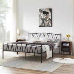 Bed Frame With Storage, Black Metal Frame, 60.2 in. W, Queen Size Platform Bed with Decorative Headboard & Footboard by VECELO 15 Bed Frame With Storage, Black Metal Frame, 60.2 in. W, Queen Size Platform Bed with Decorative Headboard & Footboard by VECELO -Camaflexi Shop black vecelo platform beds khd rb q31 fa 1000