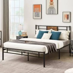 Platform Bed Frame, Black Metal Frame, Queen Size Platform Bed with Headboard and Footboard, Noise Free 60.2in. Wide by VECELO -Camaflexi Shop black vecelo platform beds khd rb q33 31 1000
