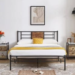 Platform Bed Frame, Black Metal Frame, Queen Size Platform Bed with Headboard and Footboard, Noise Free 60.2in. Wide by VECELO -Camaflexi Shop black vecelo platform beds khd rb q33 44 1000
