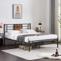 Platform Bed Frame, Black Metal Frame, Queen Size Platform Bed with Headboard and Footboard, Noise Free 60.2in. Wide by VECELO -Camaflexi Shop black vecelo platform beds khd rb q33 4f 1000