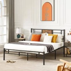 Platform Bed Frame, Black Metal Frame, Queen Size Platform Bed with Headboard and Footboard, Noise Free 60.2in. Wide by VECELO -Camaflexi Shop black vecelo platform beds khd rb q33 c3 1000