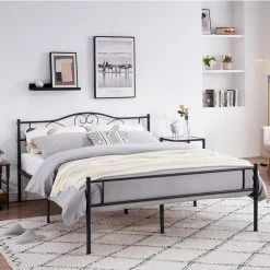 Metal Full size Bed Frame with Headbord, No Box Spring Needed, 56"W, Heavy Duty Steel Support for Teens Adults, Black by VECELO -Camaflexi Shop black vecelo platform beds khd yt f11 40 1000