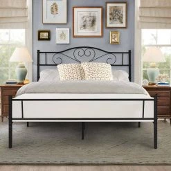 Metal Full size Bed Frame with Headbord, No Box Spring Needed, 56"W, Heavy Duty Steel Support for Teens Adults, Black by VECELO -Camaflexi Shop black vecelo platform beds khd yt f11 66 1000