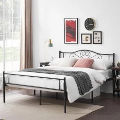 Metal Full size Bed Frame with Headbord, No Box Spring Needed, 56"W, Heavy Duty Steel Support for Teens Adults, Black by VECELO -Camaflexi Shop black vecelo platform beds khd yt f11 fa 1000