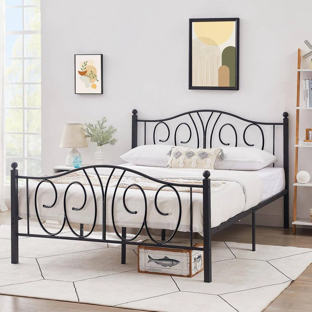 Black Full Size Metal Platform Bed Frame 54 in. W Mattress Foundation with Deluxe Headboard and Footboard by VECELO 7 Black Full Size Metal Platform Bed Frame 54 in. W Mattress Foundation with Deluxe Headboard and Footboard by VECELO - Image 5