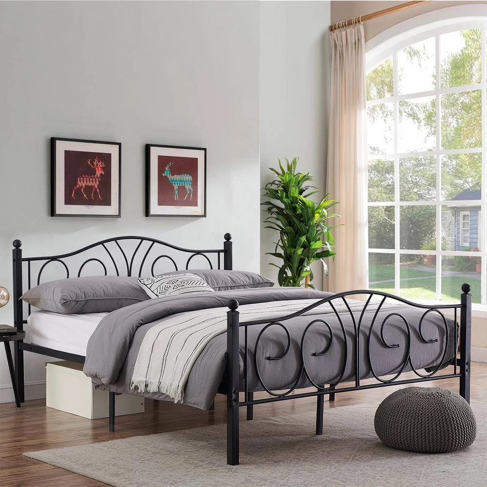 Black Full Size Metal Platform Bed Frame 54 in. W Mattress Foundation with Deluxe Headboard and Footboard by VECELO 11 Black Full Size Metal Platform Bed Frame 54 in. W Mattress Foundation with Deluxe Headboard and Footboard by VECELO - Image 9