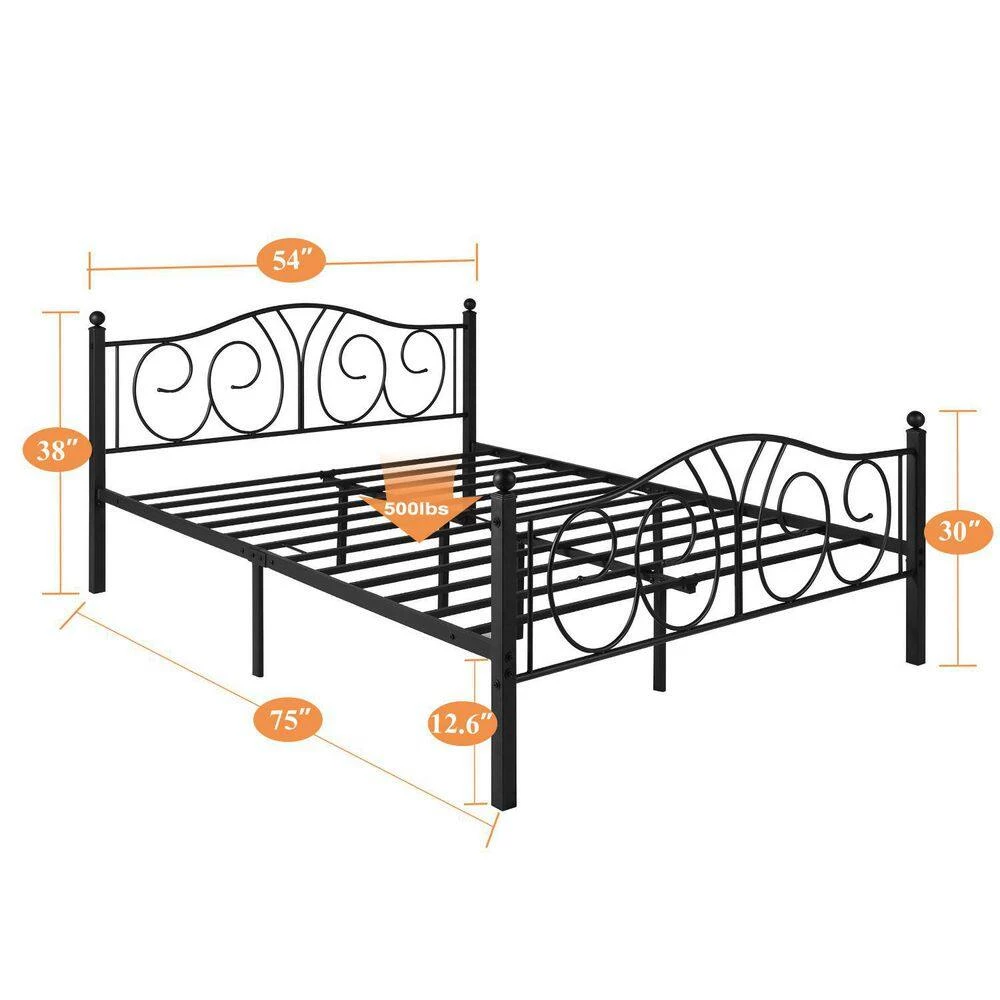 Black Full Size Metal Platform Bed Frame 54 in. W Mattress Foundation with Deluxe Headboard and Footboard by VECELO 6 Black Full Size Metal Platform Bed Frame 54 in. W Mattress Foundation with Deluxe Headboard and Footboard by VECELO - Image 4