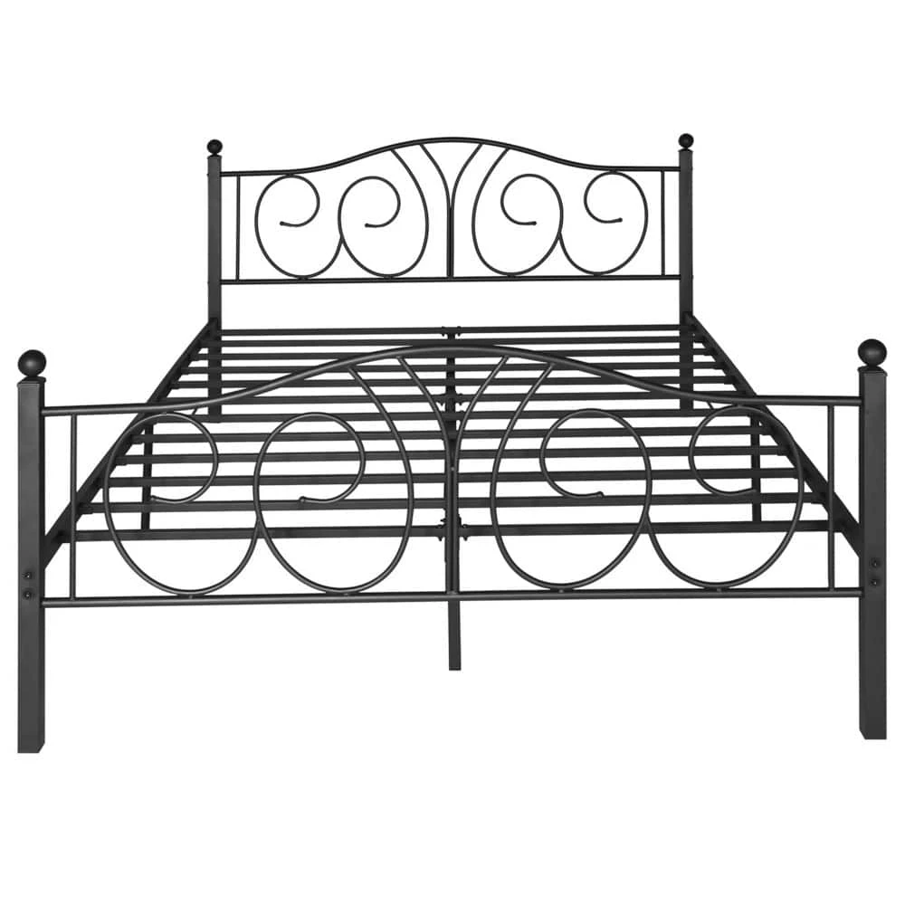Black Full Size Metal Platform Bed Frame 54 in. W Mattress Foundation with Deluxe Headboard and Footboard by VECELO 3 Black Full Size Metal Platform Bed Frame 54 in. W Mattress Foundation with Deluxe Headboard and Footboard by VECELO