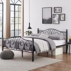 Black Full Size Metal Platform Bed Frame 54 in. W Mattress Foundation with Deluxe Headboard and Footboard by VECELO 13 Black Full Size Metal Platform Bed Frame 54 in. W Mattress Foundation with Deluxe Headboard and Footboard by VECELO -Camaflexi Shop black vecelo platform beds khd yt f18 c3 1000