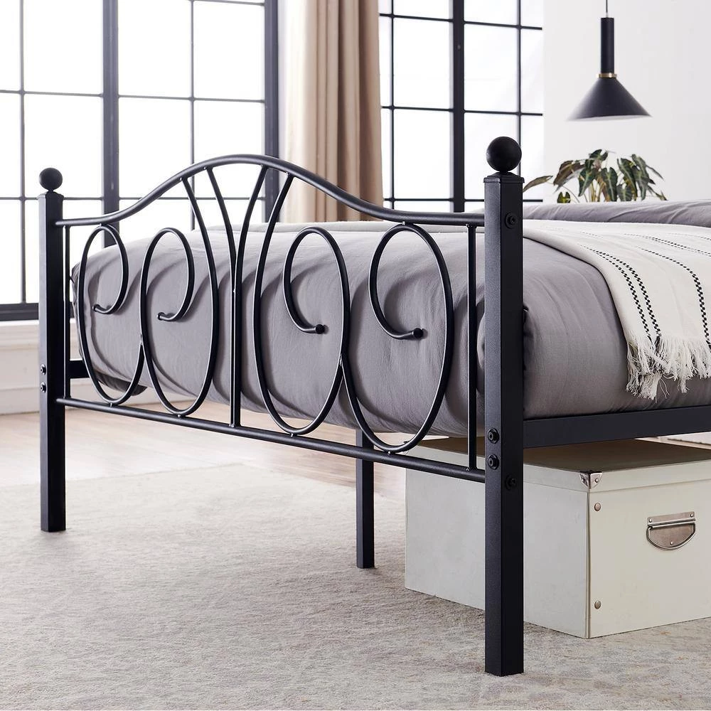 Black Full Size Metal Platform Bed Frame 54 in. W Mattress Foundation with Deluxe Headboard and Footboard by VECELO 9 Black Full Size Metal Platform Bed Frame 54 in. W Mattress Foundation with Deluxe Headboard and Footboard by VECELO - Image 7