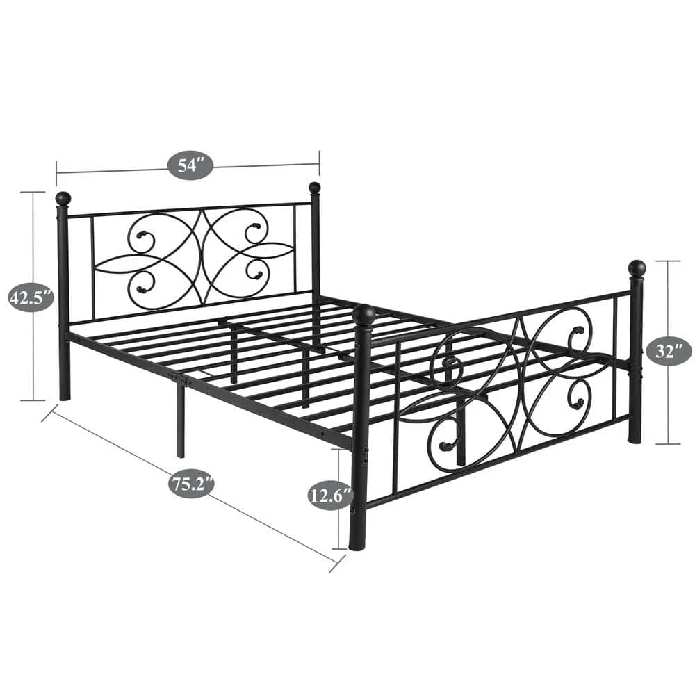 54 in. Black Metal Bed Frame Full Size With Headboards Steel Platform Bed for Kids Box Spring Replacement by VECELO 7 54 in. Black Metal Bed Frame Full Size With Headboards Steel Platform Bed for Kids Box Spring Replacement by VECELO - Image 5