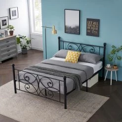 54 in. Black Metal Bed Frame Full Size With Headboards Steel Platform Bed for Kids Box Spring Replacement by VECELO 13 54 in. Black Metal Bed Frame Full Size With Headboards Steel Platform Bed for Kids Box Spring Replacement by VECELO -Camaflexi Shop black vecelo platform beds khd yt f19 4f 1000