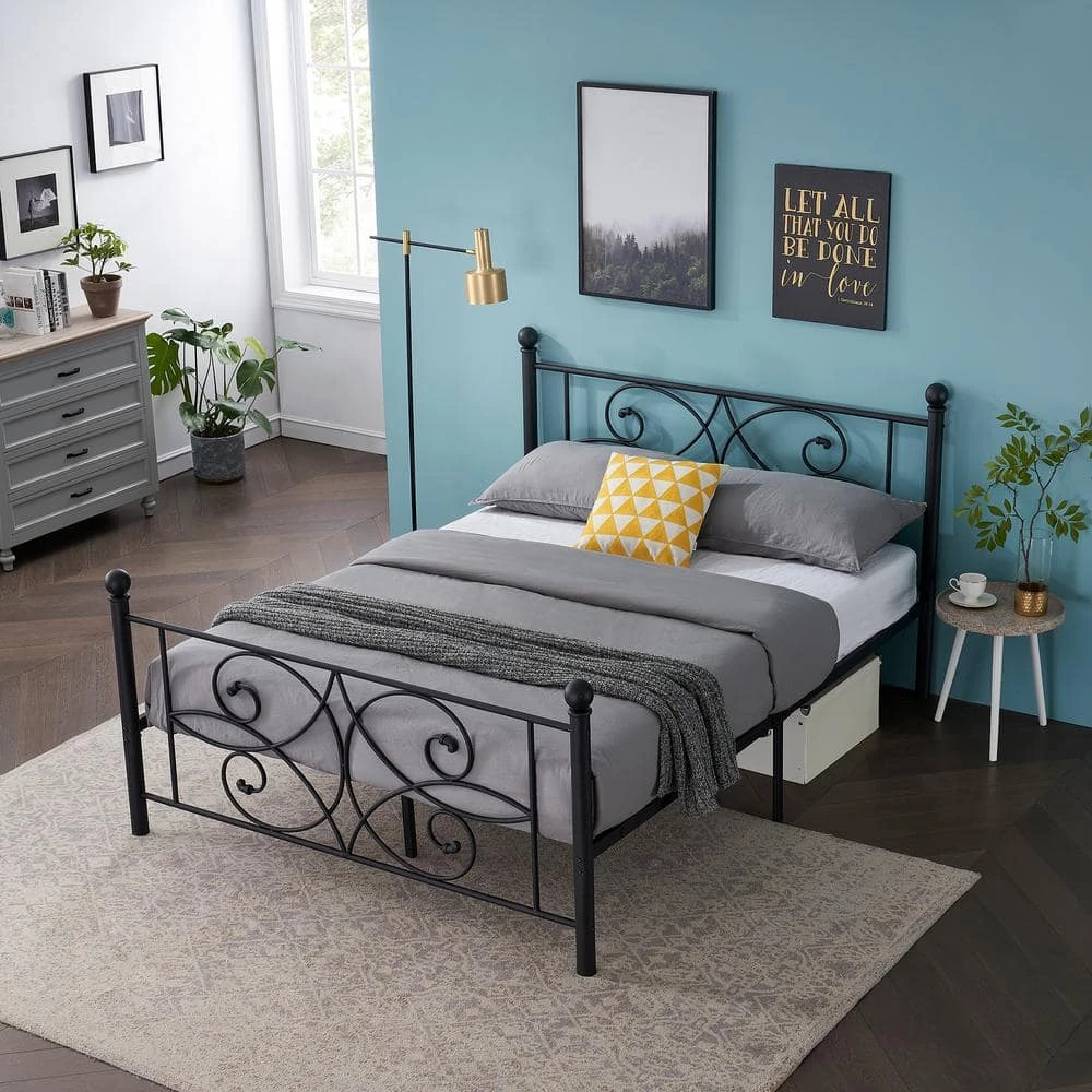 54 in. Black Metal Bed Frame Full Size With Headboards Steel Platform Bed for Kids Box Spring Replacement by VECELO 6 54 in. Black Metal Bed Frame Full Size With Headboards Steel Platform Bed for Kids Box Spring Replacement by VECELO - Image 4
