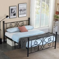 54 in. Black Metal Bed Frame Full Size With Headboards Steel Platform Bed for Kids Box Spring Replacement by VECELO 12 54 in. Black Metal Bed Frame Full Size With Headboards Steel Platform Bed for Kids Box Spring Replacement by VECELO -Camaflexi Shop black vecelo platform beds khd yt f19 c3 1000