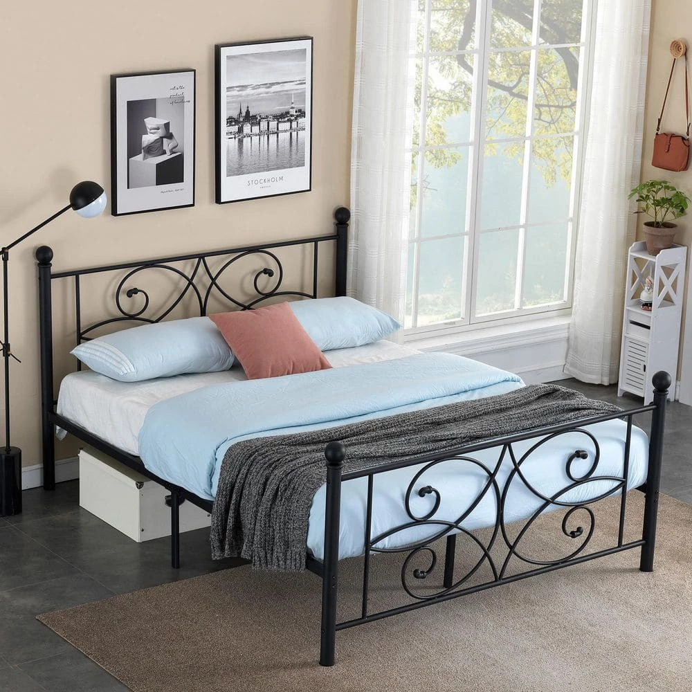54 in. Black Metal Bed Frame Full Size With Headboards Steel Platform Bed for Kids Box Spring Replacement by VECELO 5 54 in. Black Metal Bed Frame Full Size With Headboards Steel Platform Bed for Kids Box Spring Replacement by VECELO - Image 3