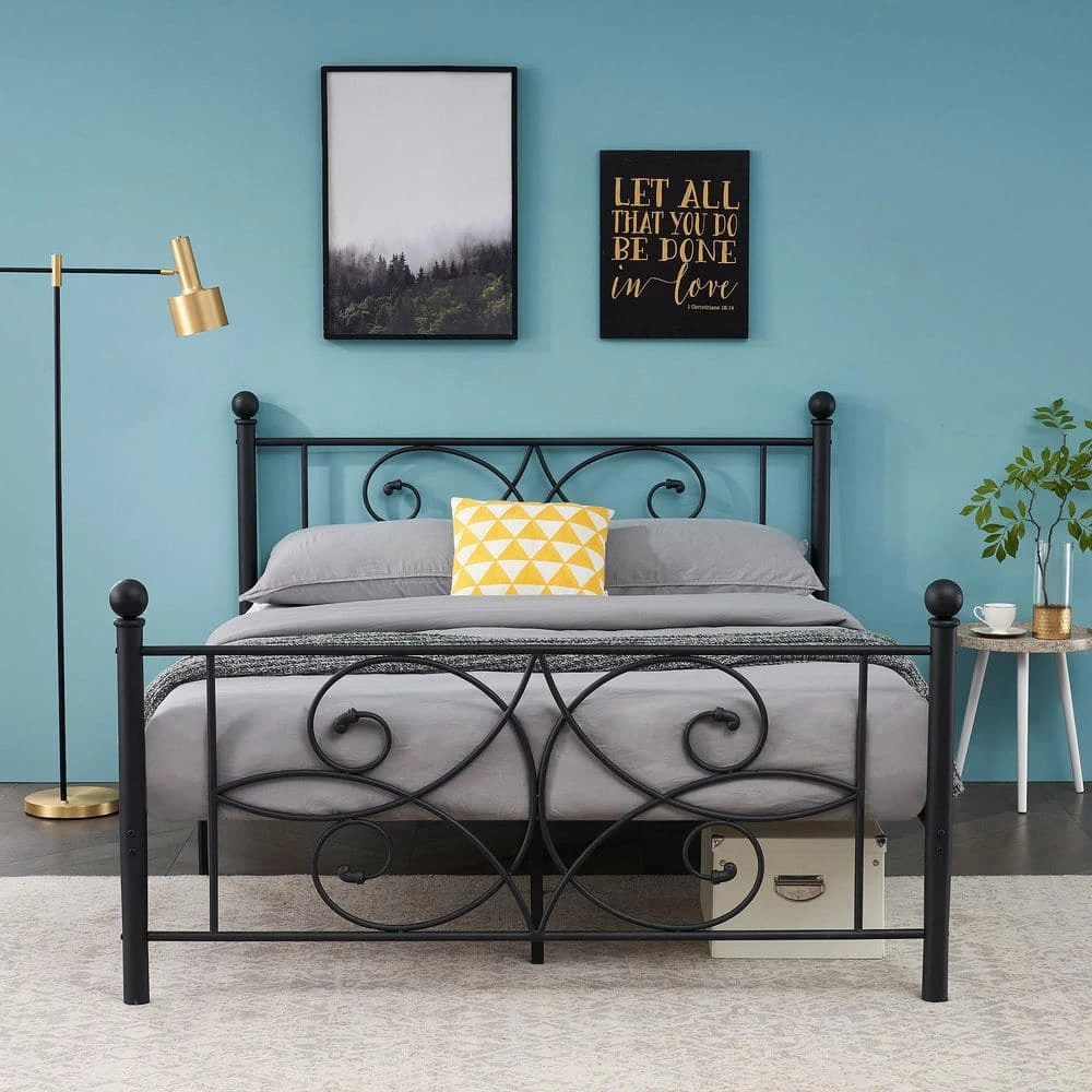 54 in. Black Metal Bed Frame Full Size With Headboards Steel Platform Bed for Kids Box Spring Replacement by VECELO 4 54 in. Black Metal Bed Frame Full Size With Headboards Steel Platform Bed for Kids Box Spring Replacement by VECELO - Image 2