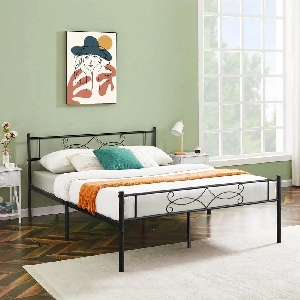 Bed Frame with Headboards, Black Heavy-Duty Frame 54 in. W Full Metal With 10 Support Legs Platform Bed Frame by VECELO 8 Bed Frame with Headboards, Black Heavy-Duty Frame 54 in. W Full Metal With 10 Support Legs Platform Bed Frame by VECELO - Image 6