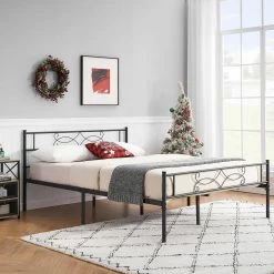 Bed Frame with Headboards, Black Heavy-Duty Frame 54 in. W Full Metal With 10 Support Legs Platform Bed Frame by VECELO 13 Bed Frame with Headboards, Black Heavy-Duty Frame 54 in. W Full Metal With 10 Support Legs Platform Bed Frame by VECELO -Camaflexi Shop black vecelo platform beds khd yt f28 4f 1000