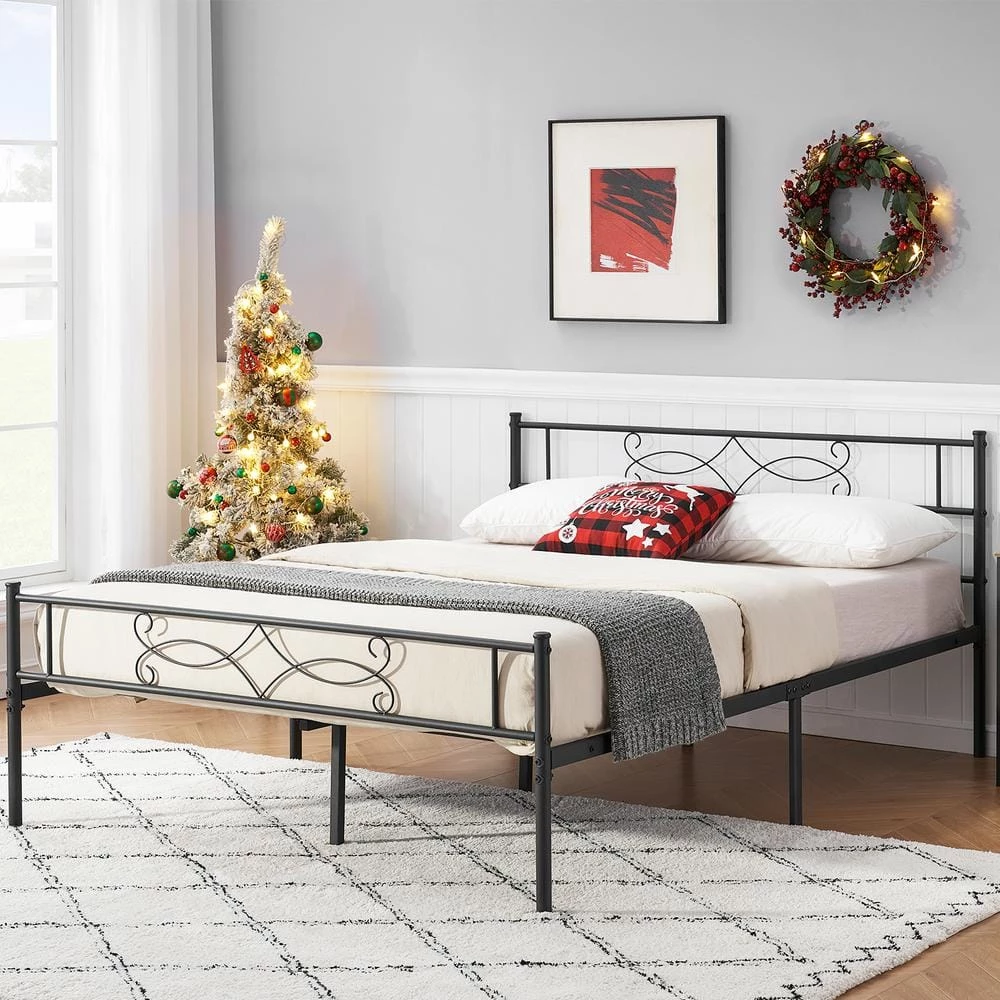 Bed Frame with Headboards, Black Heavy-Duty Frame 54 in. W Full Metal With 10 Support Legs Platform Bed Frame by VECELO 5 Bed Frame with Headboards, Black Heavy-Duty Frame 54 in. W Full Metal With 10 Support Legs Platform Bed Frame by VECELO - Image 3
