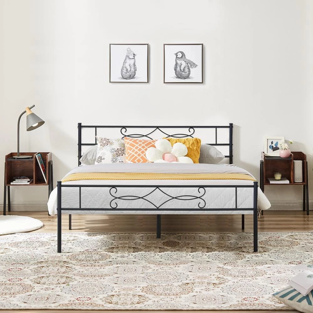 Bed Frame with Headboards, Black Heavy-Duty Frame 54 in. W Full Metal With 10 Support Legs Platform Bed Frame by VECELO 4 Bed Frame with Headboards, Black Heavy-Duty Frame 54 in. W Full Metal With 10 Support Legs Platform Bed Frame by VECELO - Image 2