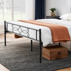 Bed Frame with Headboards, Black Heavy-Duty Frame 54 in. W Full Metal With 10 Support Legs Platform Bed Frame by VECELO 16 Bed Frame with Headboards, Black Heavy-Duty Frame 54 in. W Full Metal With 10 Support Legs Platform Bed Frame by VECELO -Camaflexi Shop black vecelo platform beds khd yt f28 fa 1000